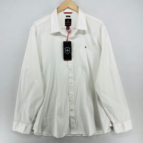 VICTORINOX Shirt Mens 2XL Swiss Army Villamont Poplin Stretch Cotton White NEW - Picture 1 of 15